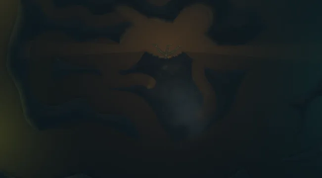 A hydrothermal vent releasing a plume into dark water